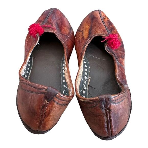 MahYogan Juties Mens Hand Stitched with Pom Poms Leather Brown Shoes Slippers 12 main image 4